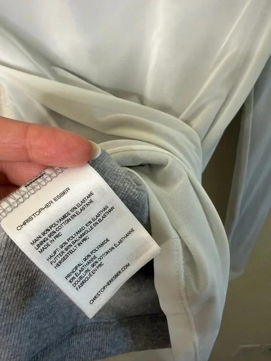 CHRISTOPHER ESBER Sheer Overlay T Shirt White Long Sleeve Womens Size 6 - Picture 14 of 15